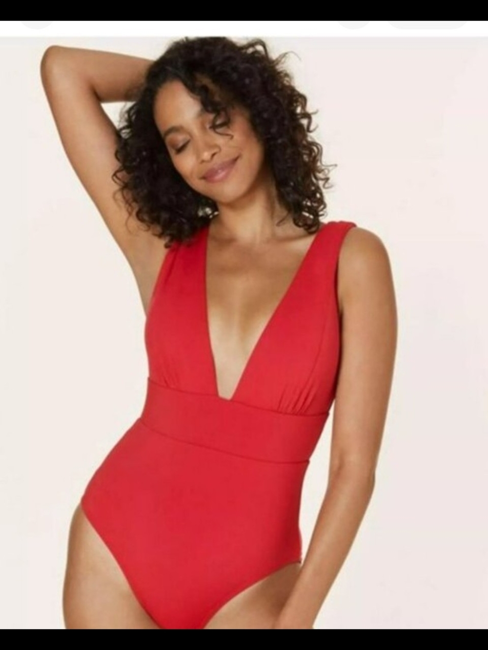 Andie Swim Mykonos Deep V One-Piece Swimsuit in Red. LONG TORSO STYLE.